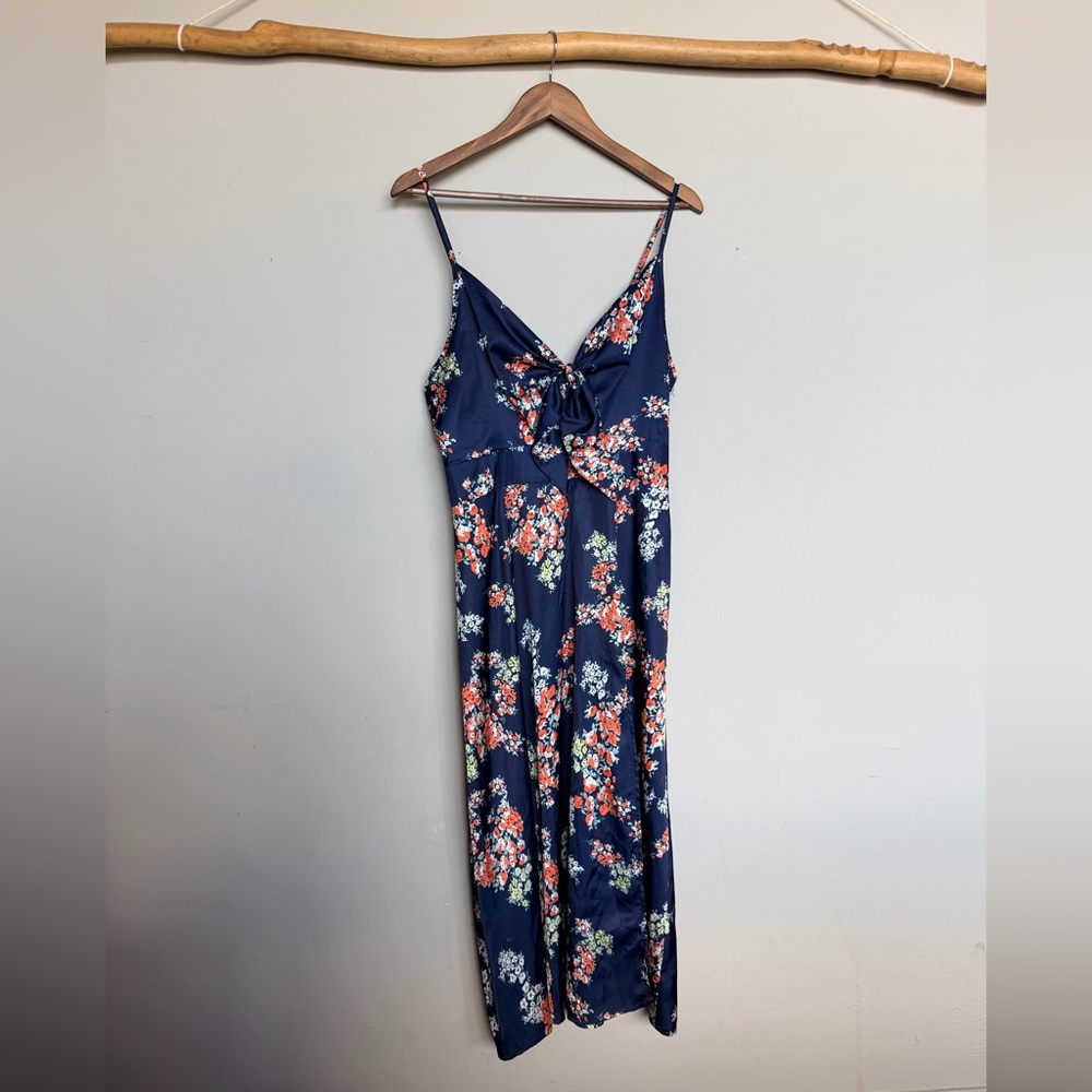 Silky Navy Floral Midi Dress Size L